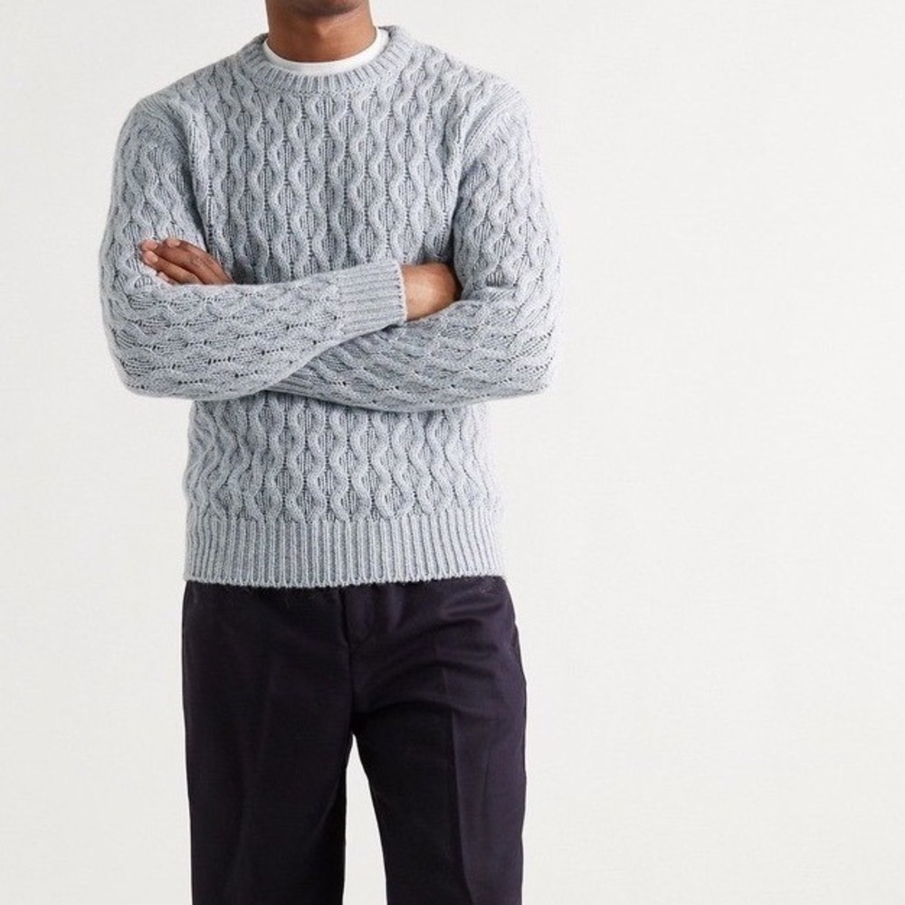 Mr P. Mr. Porter Men's Cable-Knit Alpaca-Blend Sweater Size L Blue Crew Neck